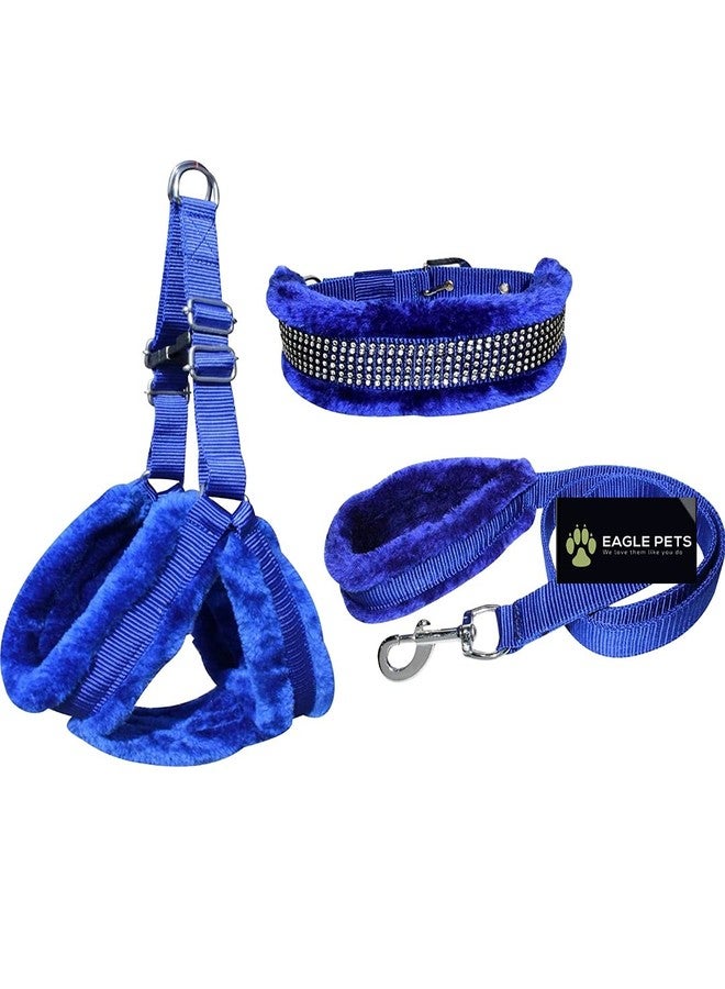 Eagle Pets Nylon Fur Dog Harness , Dog Collar & Leash . Adjustable (Large, Blue) - Image 1